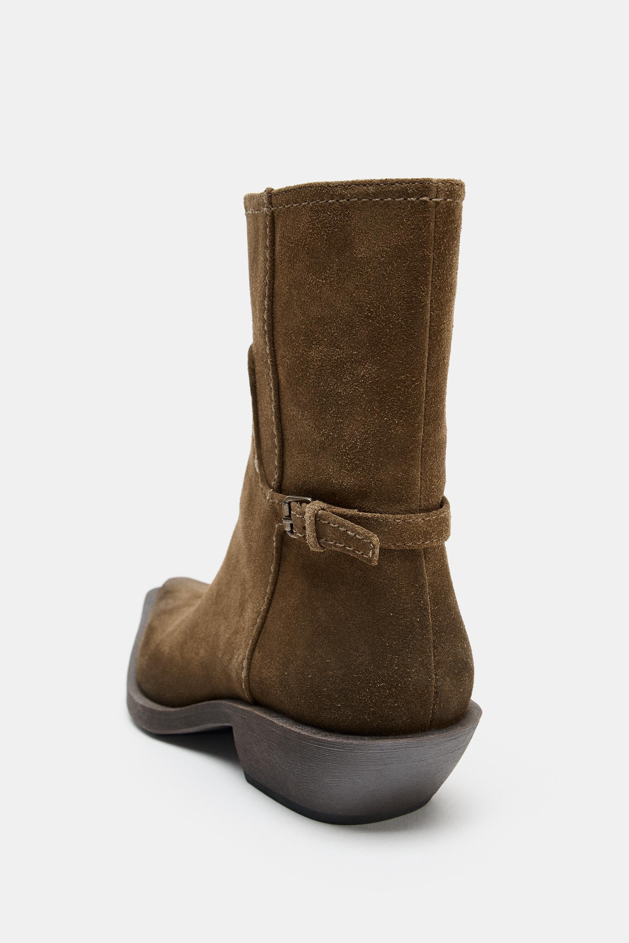 LEATHER DISTRESSED EFFECT ANKLE BOOTS